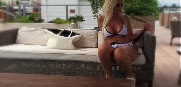  Big Boob Milf plays with her Pussy on Public pool deck